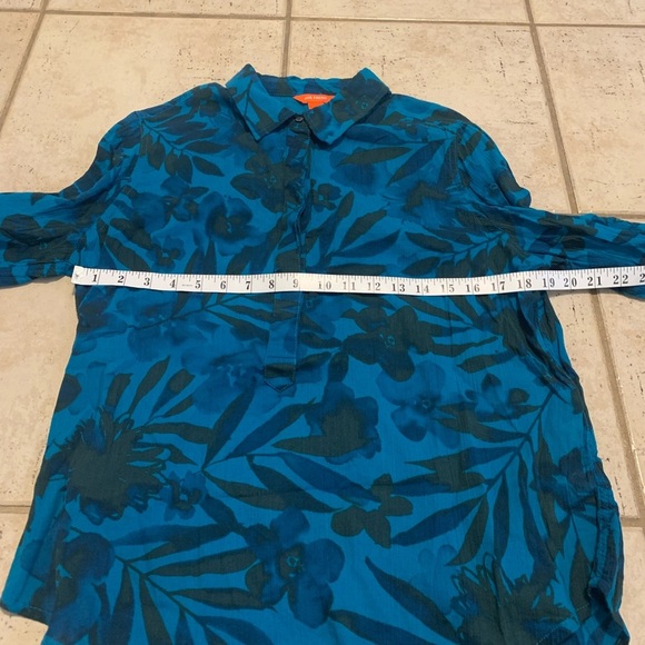 💜 Joe Fresh Blue Floral Long Sleeve Button-Up Tunic Shirt LG - Picture 3 of 5